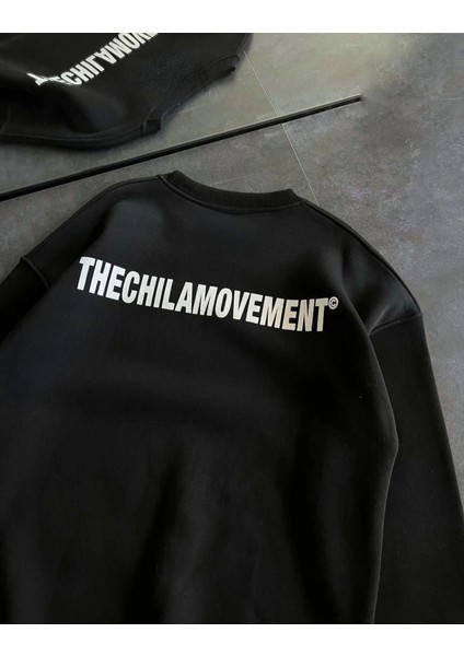 Kışlık Bisiklet Yaka Oversize Baskılı Sweatshirt - Siyah modelleri