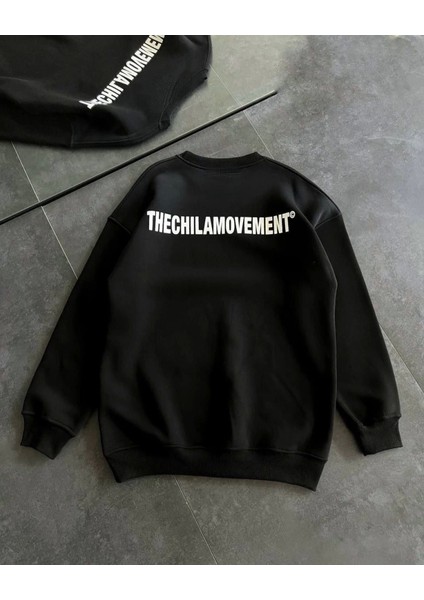 Kışlık Bisiklet Yaka Oversize Baskılı Sweatshirt - Siyah fiyatları