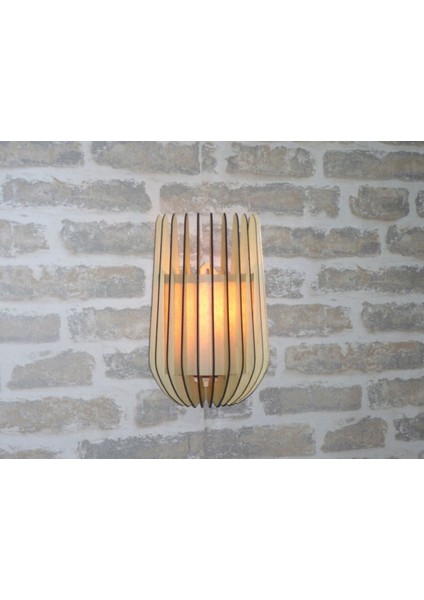 Salon Ofis Cafe Minar Bombe Kenarlı 3D Yansıtma Tasarımlı Ahşap Salon Duvar Aplik Avize - E14 Duy