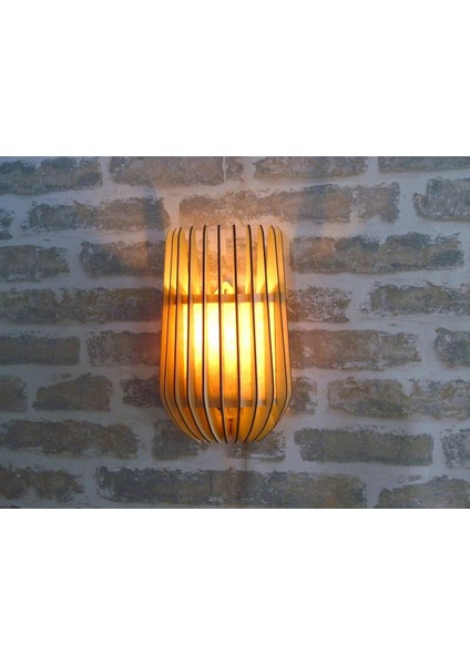 Salon Ofis Cafe Minar Bombe Kenarlı 3D Yansıtma Tasarımlı Ahşap Salon Duvar Aplik Avize - E14 Duy