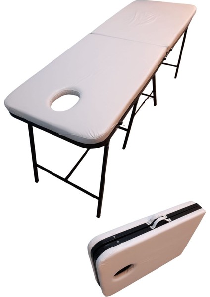 Hafif ve kullanışlı taşınabilir masaj ve sedye, 180 cm, 60-75 cm genişlik, beyaz renk