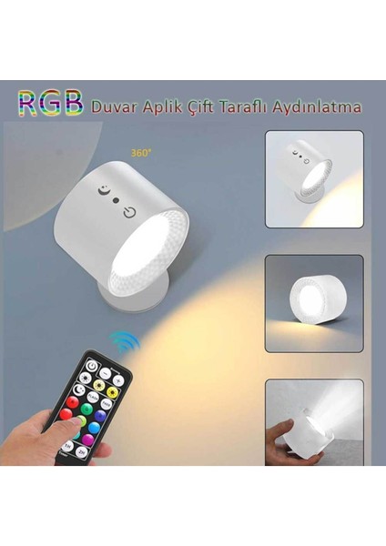 LED Rgb Çift Taraflı Şarjlı Kumandalı Duvar Aplik Aydınlatması Beyaz fiyatları