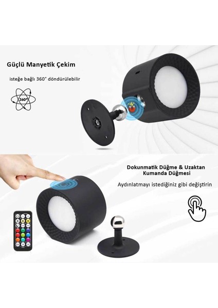 LED Rgb Çift Taraflı Şarjlı Kumandalı Duvar Aplik Aydınlatması Beyaz