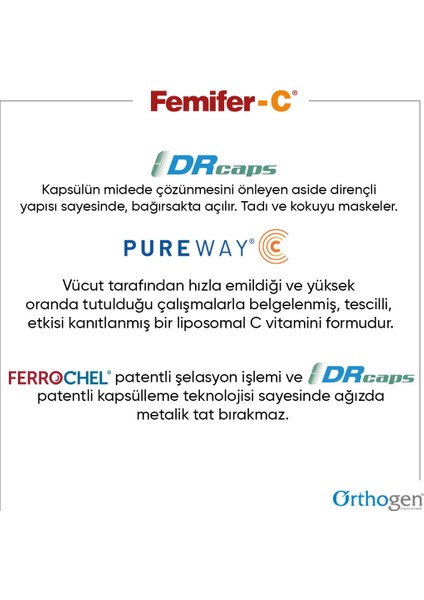 Femifer-C Demir Takviyesi - Demir Bisglisinat -Demir Anemisi Vitamin Takviyesi