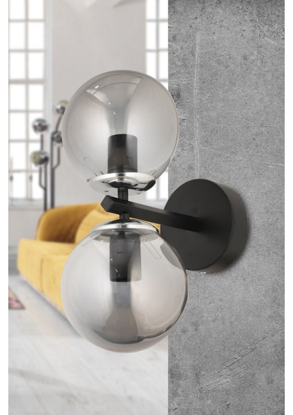 Çakra 2'li Füme Glob Camlı Modern Siyah Aplik