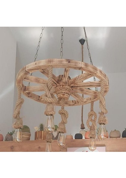 Ahşap Teker Avize 70 Cm. 6'lı