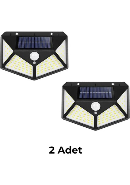 Solar Güneş Enerjili Bahçe Lambası 100 LED 2li Paket Aplik Bahçe Lambası Aydınlatma