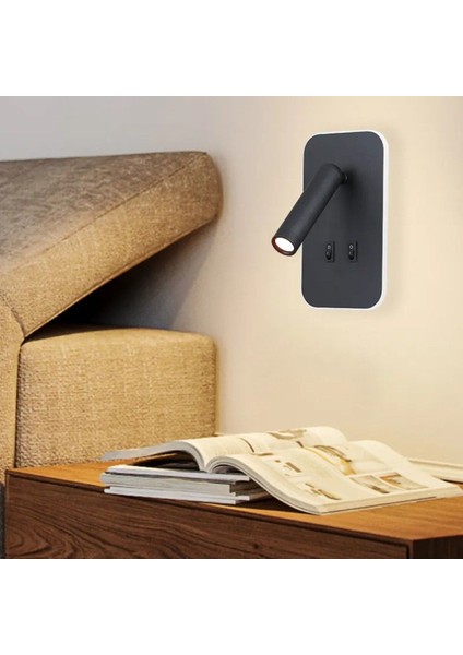 13 W LED Tuvalu Yatak Başı Aplik - Gün Işığı (3000K) - Siyah - CT-5253S