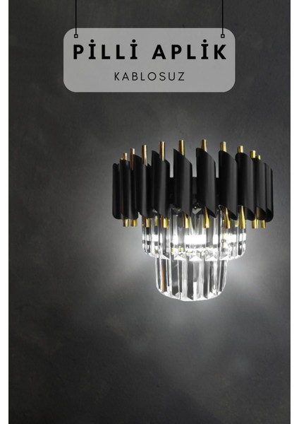 Kablosuz Pilli Kristal Taşlı Modern Aplik Serisi - Yatak Odası - Salon - Hol - Mutfak