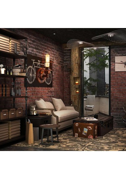 Bakır Eskitme Retro1,vintage1,rustik1 1XE27 Duylu Tekli Metal Kafes Duvar Aplik