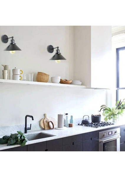 Retro,vintage, Siyah Mafsallı 1XE27 Mutfak Için Metal Aplik NOT:1ADET Fiyatı ÇAP:23CM