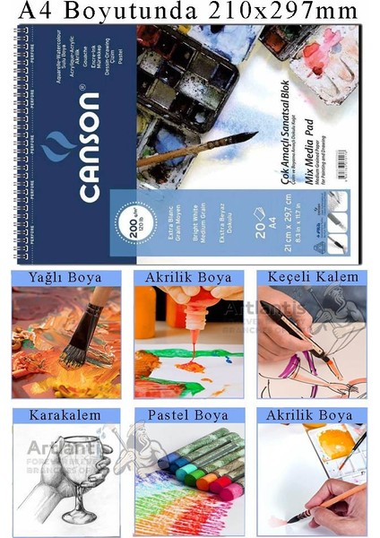 Canson Çok Amaçlı Sanatsal Blok A4 200 gr 20 Yaprak 1 Adet 21 Renk Sulu Boya Fırça Palet Spatula Fırça Temizleme Kabı fiyatları
