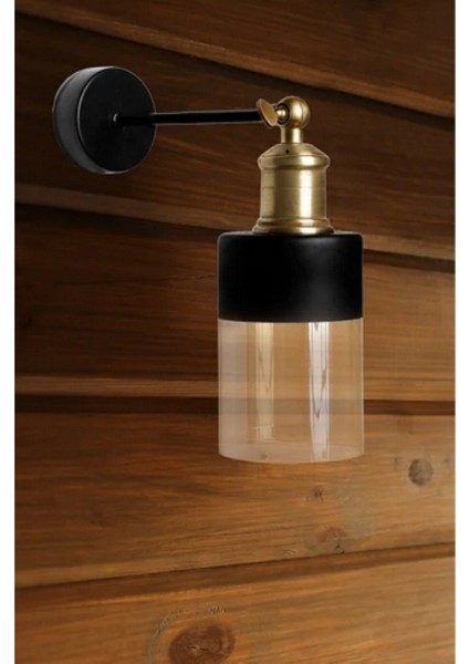 Retro,rustik,vintage Eskitme Duylu Mafsallı Hareketli Cam Başlık 1XE27 Siyah Gövde Aplik
