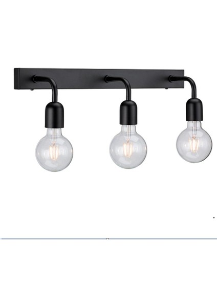 Retro,rustik,vintage 3XE27 Duylu Siyah Metal Gövde Duvar Aplik Taban UZUNLUĞU:60CM