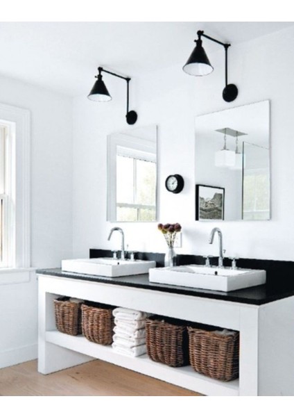 Retro,rustik,vintage Siyah Hareketli Başlık Metal Ayna Üstü Duvar Aplik 1ADET Fiyatıdır