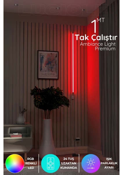 LED Aplik Işık Uzaktan Kumandalı Renk Animasyon Yapışkanlı Köşe Dvraplkktu