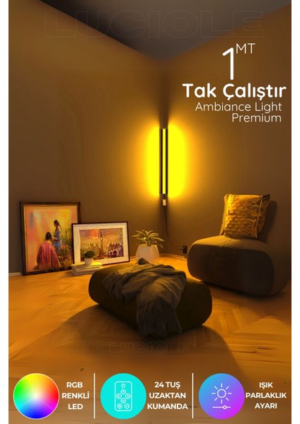 LED Aplik Işık Uzaktan Kumandalı Renk Animasyon Yapışkanlı Köşe Aplkdvrrsa