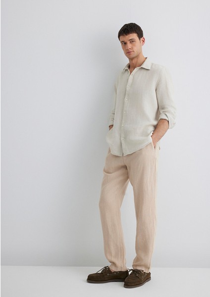 Bej Keten Pantolon 0010358-70004