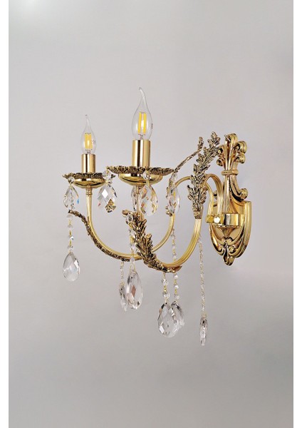 Merit 2 Kollu Yapraklı Kristal Taşlı Gold Aplik BS.0152-78-29