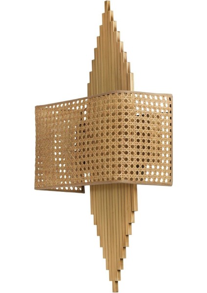 Aslı Eskitme Dikdörtgen Rattan Abajurlu Aplik