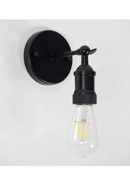 Retro,rustik, Vintage 1XE27 Duylu Mafsallı Siyah Metal Aplik