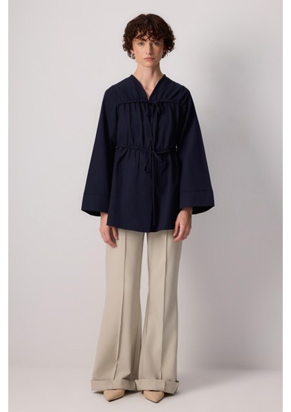 Önü Büzgülü Poplin Kimono