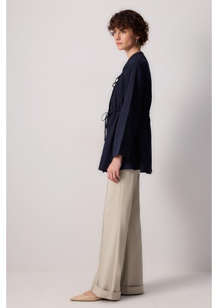 Önü Büzgülü Poplin Kimono