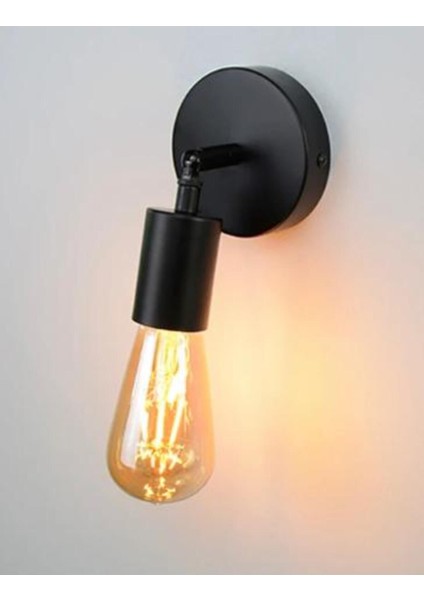 Retro Siyah Metal 180 Derece Mafsallı Dekoratif Rustik Aplik