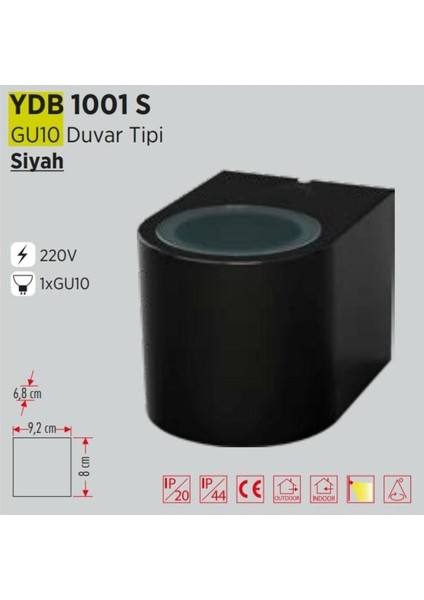 YDB-1001S Tek Yönlü Oval Alüminyum Gövde Duvar Aplik GU10 Duylu Ampulsuz fiyatları