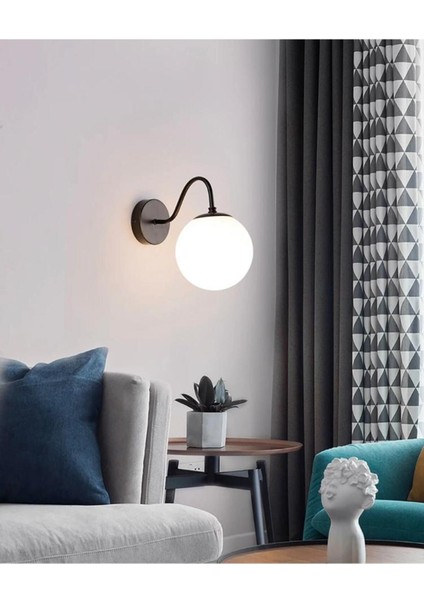 Retro Metal Glop Camlı Siyah Rustik Moden Dekoratif Duvar Aplik