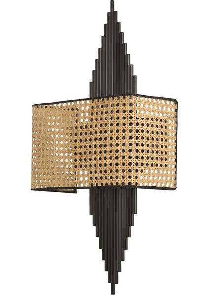 Hande Siyah Dikdörtgen Rattan Abajurlu Aplik