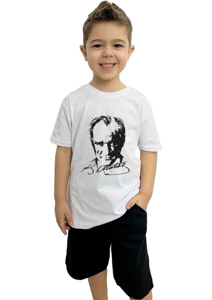 Atatürk Baskılı Çocuk Tişört ve Şort Takımı | %100 Pamuk, Şık ve Rahat