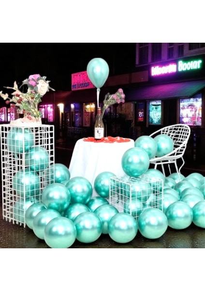 Ultra Yüksek Kalite 50 Adet Açık Yeşil Krom Balon Aynalı Parlak Metalik Balon Krom Açık Yeşil Balon