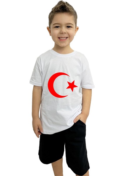 Ay Yıldız Baskılı Çocuk Tişört ve Şort Takımı | %100 Pamuk, Şık ve Rahat