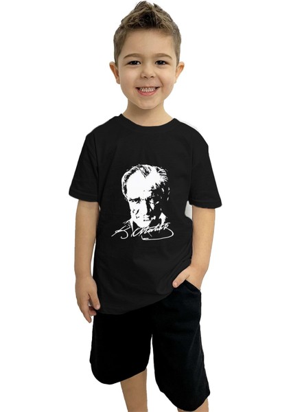 Atatürk Baskılı Çocuk Tişört ve Şort Takımı | %100 Pamuk, Şık ve Rahat
