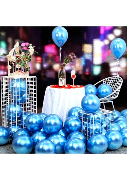 Ultra Yüksek Kalite 50 Adet Koyu Mavi Krom Balon Aynalı Parlak Metalik Balon Krom Koyu Mavi Balon