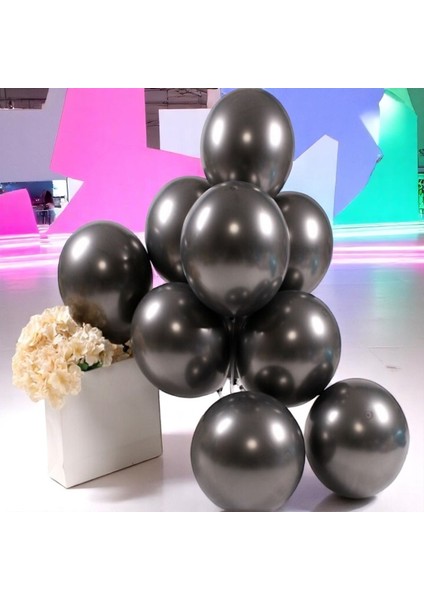 Ultra Yüksek Kalite 50ADET Siyah Krom Balon Aynalı Balon Parlak Balon Metalik Balon Krom Siyah Balon