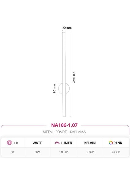 Dekoratif Iç Mekan 60 cm Gold Aplik Gün Işığı NA186-1 modelleri