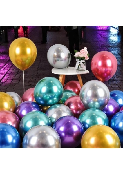 Ultra Yüksek Kalite 50 Adet Renkli Krom Balon Aynalı Balon Parlak Metalik Balon Krom Renkli Balon