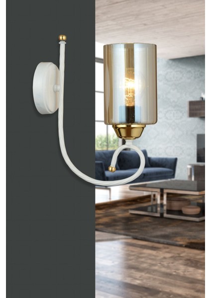 Beyaz Kule Silindir Camlı Modern Aplik