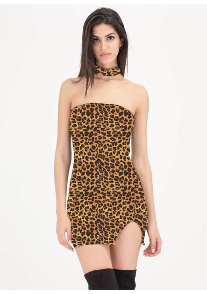 TP101427 Leopar Desenli Elbise