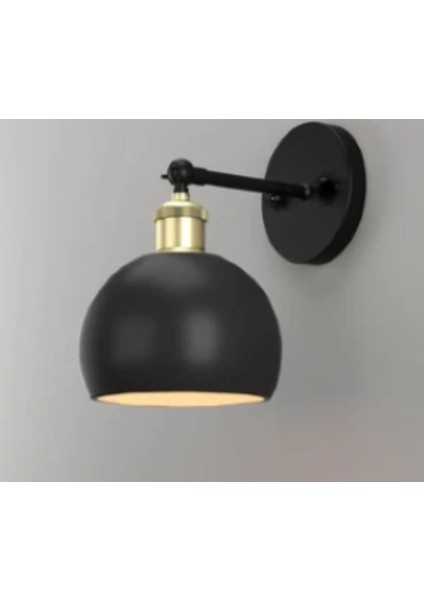Retro,rustik,vintage Mafsallı Siyah Hareketli Başlık Tekli Metal Duvar Aplik Glop ÇAPI:15CM