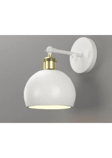 Retro,rustik,vintage Mafsallı Beyaz Hareketli Başlık Tekli Metal Duvar Aplik Glop ÇAPI:15CM