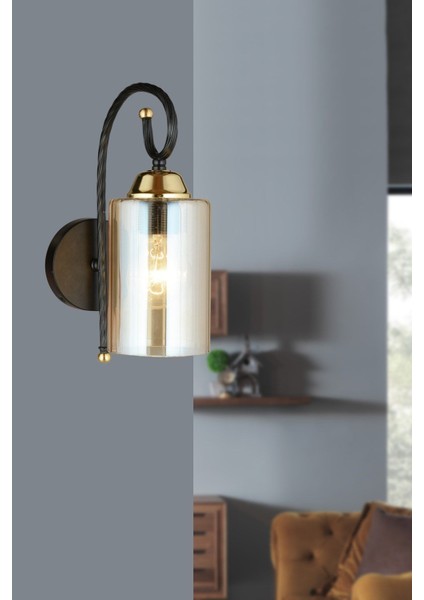 Siyah Kule Silindir Camlı Aşağı Bakan Modern Aplik