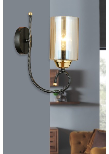 Siyah Kule Silindir Camlı Modern Aplik