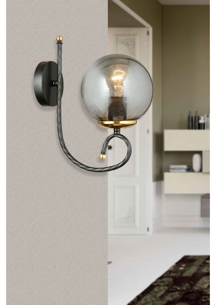 Siyah Kule Füme Camlı Modern Aplik