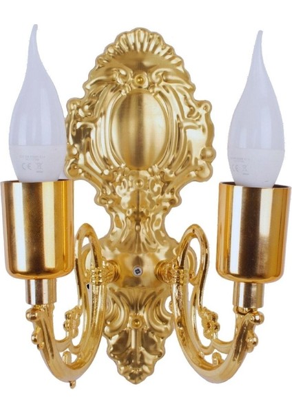 Metal Gold Kaplama Duvar Aplik Iki Kollu Klasik Saray Model AP0001