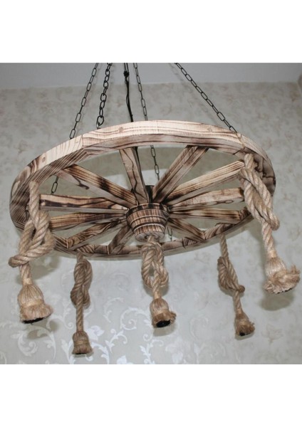 Ahşap Halatlı Teker Avize 80 Cm. 5'li