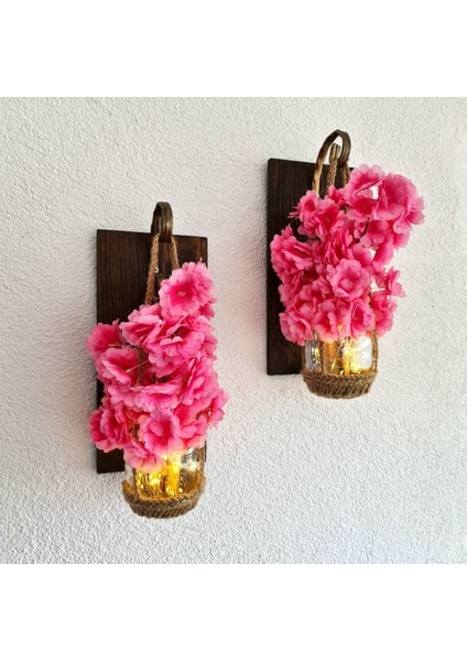 Duvar Dekoru, LED Işıklı, Pembe Bahar Dalı Çiçekli, Ceviz Aplik Ikili Set fiyatları
