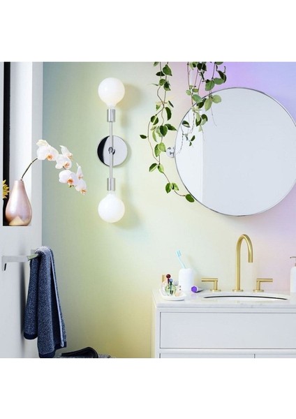 Modern Krom 2XE27 Duylu Metal Ayna Üstü Duvar Aplik